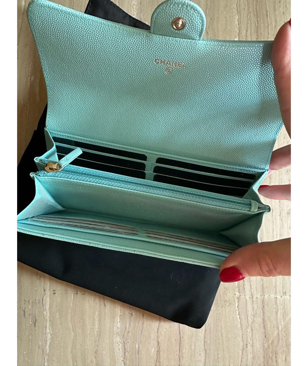 CHANEL Бирюзовый кожаный кошелек, фото 3