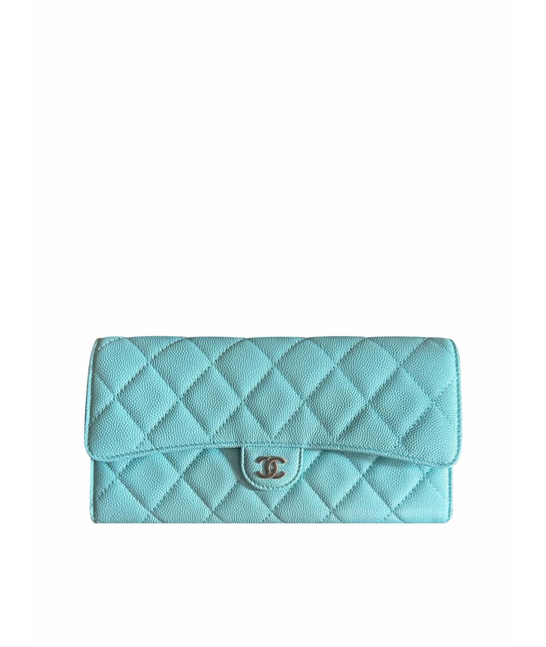 CHANEL Бирюзовый кожаный кошелек, фото 1