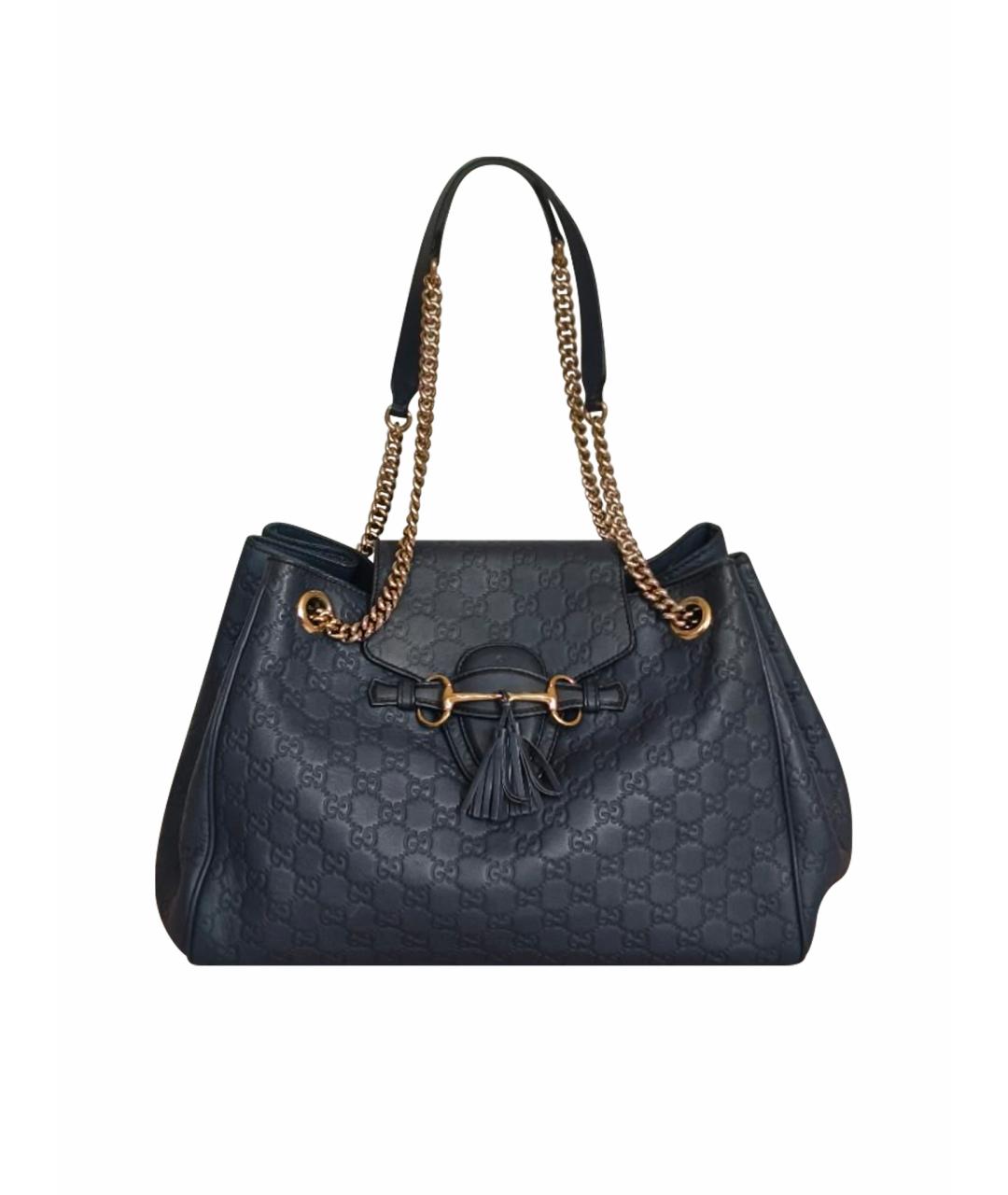 GUCCI Темно-синяя кожаная сумка с короткими ручками, фото 1