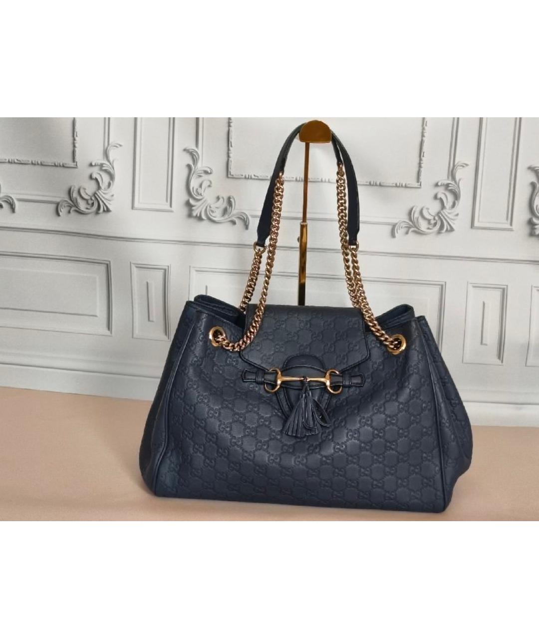 GUCCI Темно-синяя кожаная сумка с короткими ручками, фото 2