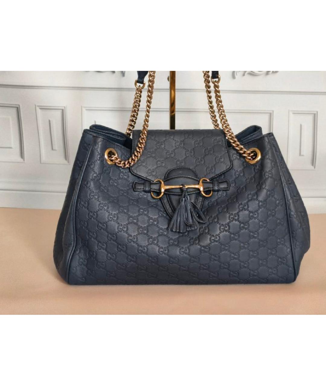 GUCCI Темно-синяя кожаная сумка с короткими ручками, фото 8