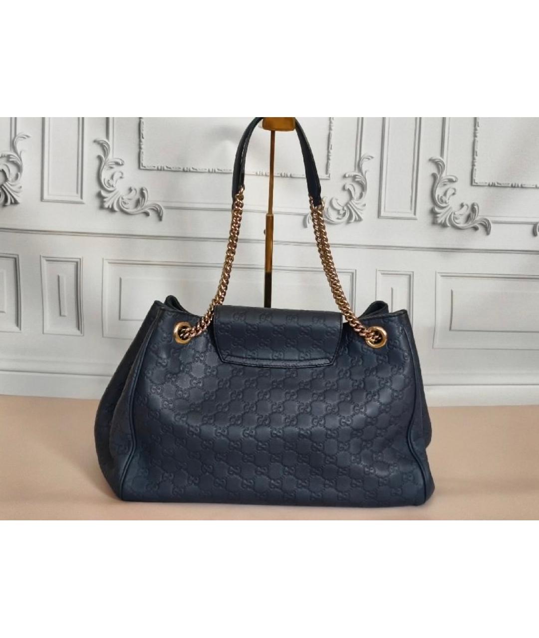 GUCCI Темно-синяя кожаная сумка с короткими ручками, фото 3