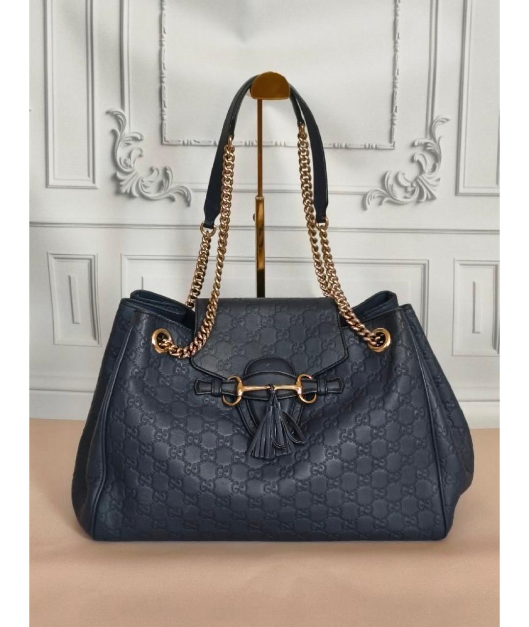 GUCCI Темно-синяя кожаная сумка с короткими ручками, фото 9
