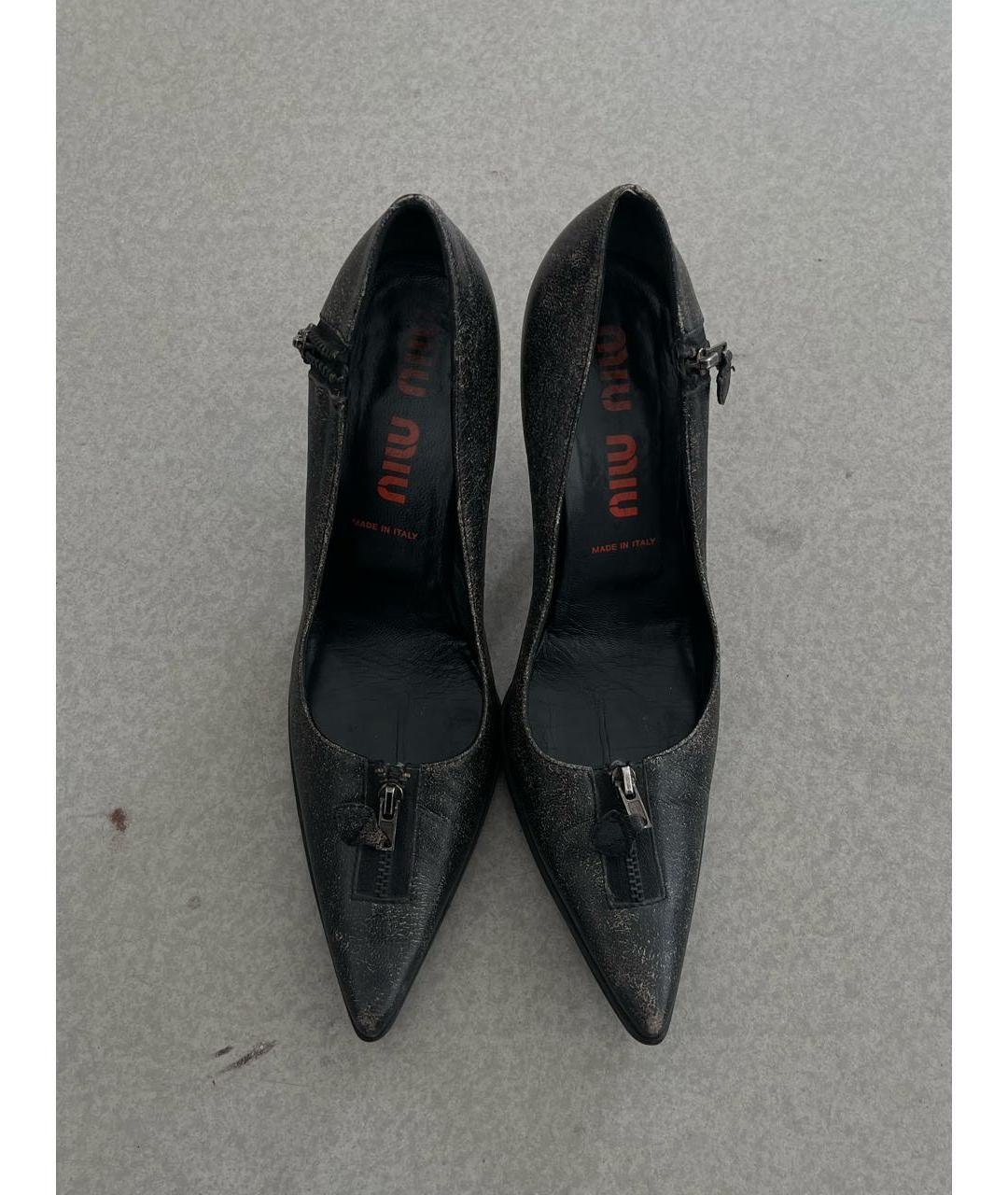 MIU MIU Черные кожаные лодочки на низком каблуке, фото 2