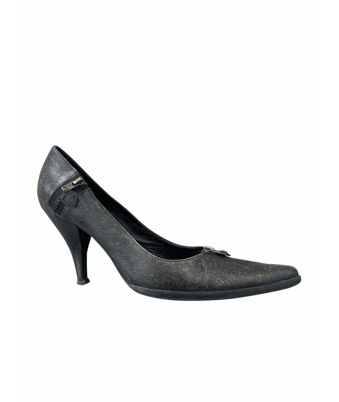 MIU MIU Черные кожаные лодочки на низком каблуке, фото 1