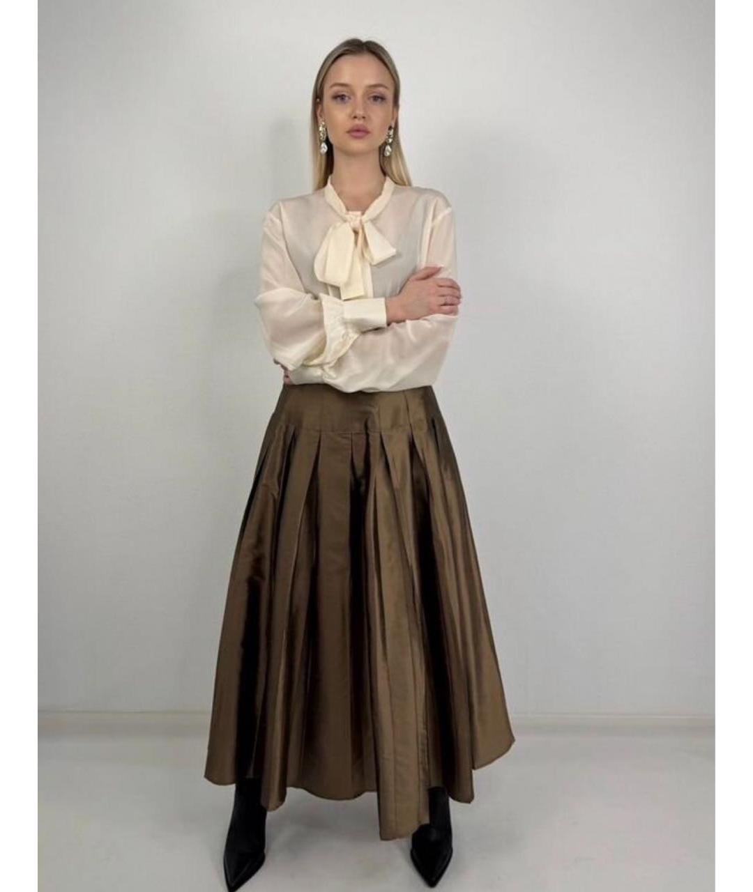 MAX MARA Коричневая шелковая юбка макси, фото 5