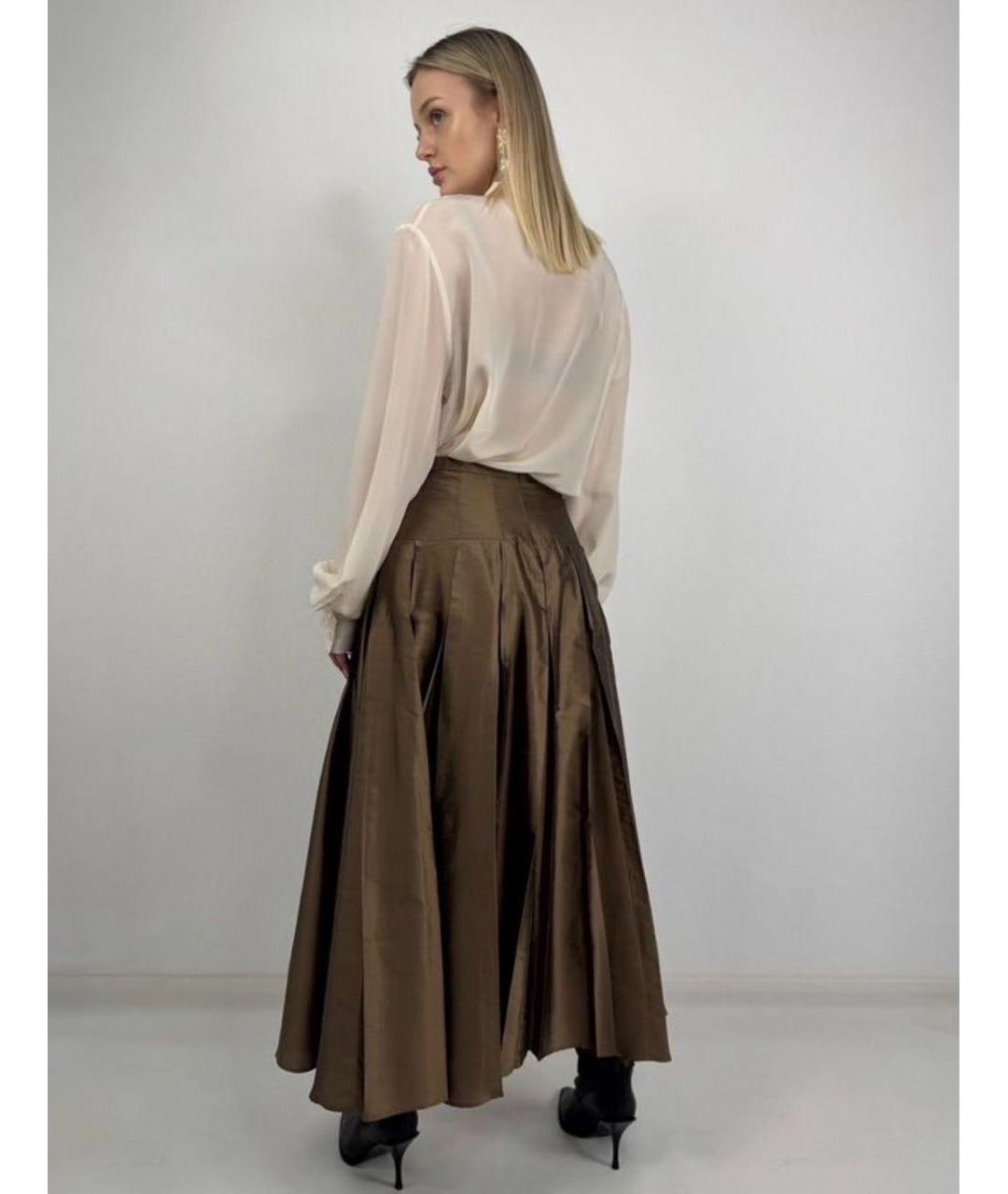 MAX MARA Коричневая шелковая юбка макси, фото 2