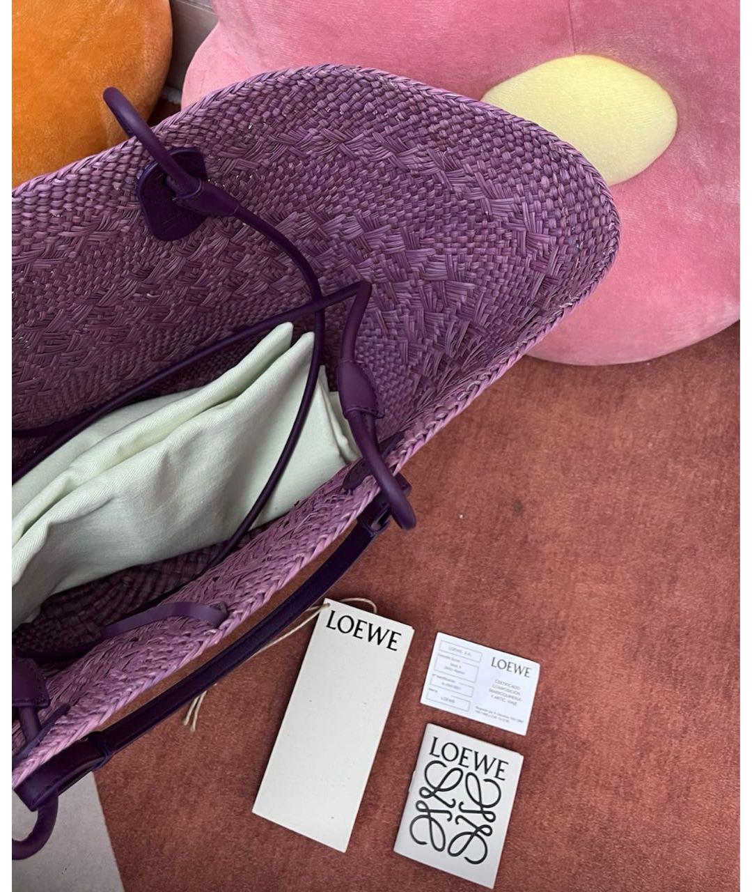 LOEWE Фиолетовая пелетеная пляжная сумка, фото 4