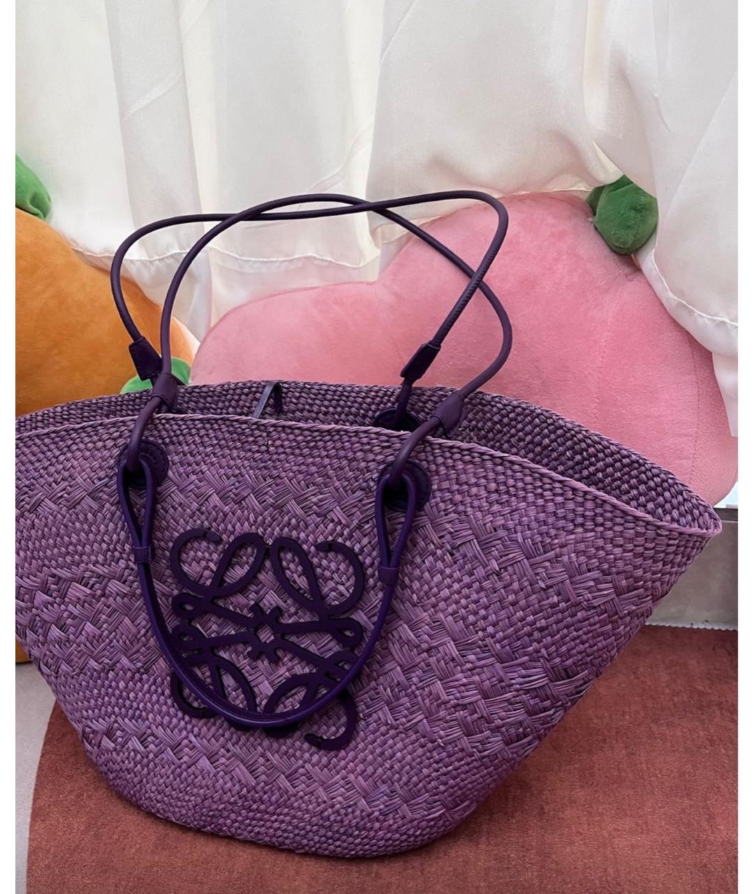 LOEWE Фиолетовая пелетеная пляжная сумка, фото 2