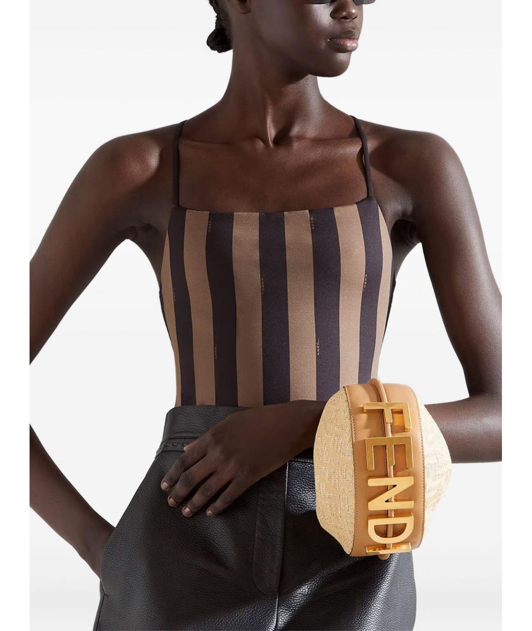 FENDI Бежевая жаккардовая сумка через плечо, фото 2