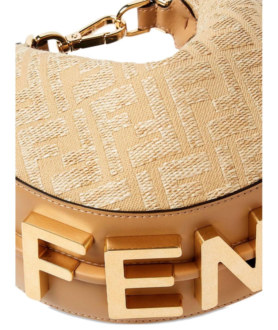 FENDI Бежевая жаккардовая сумка через плечо, фото 5