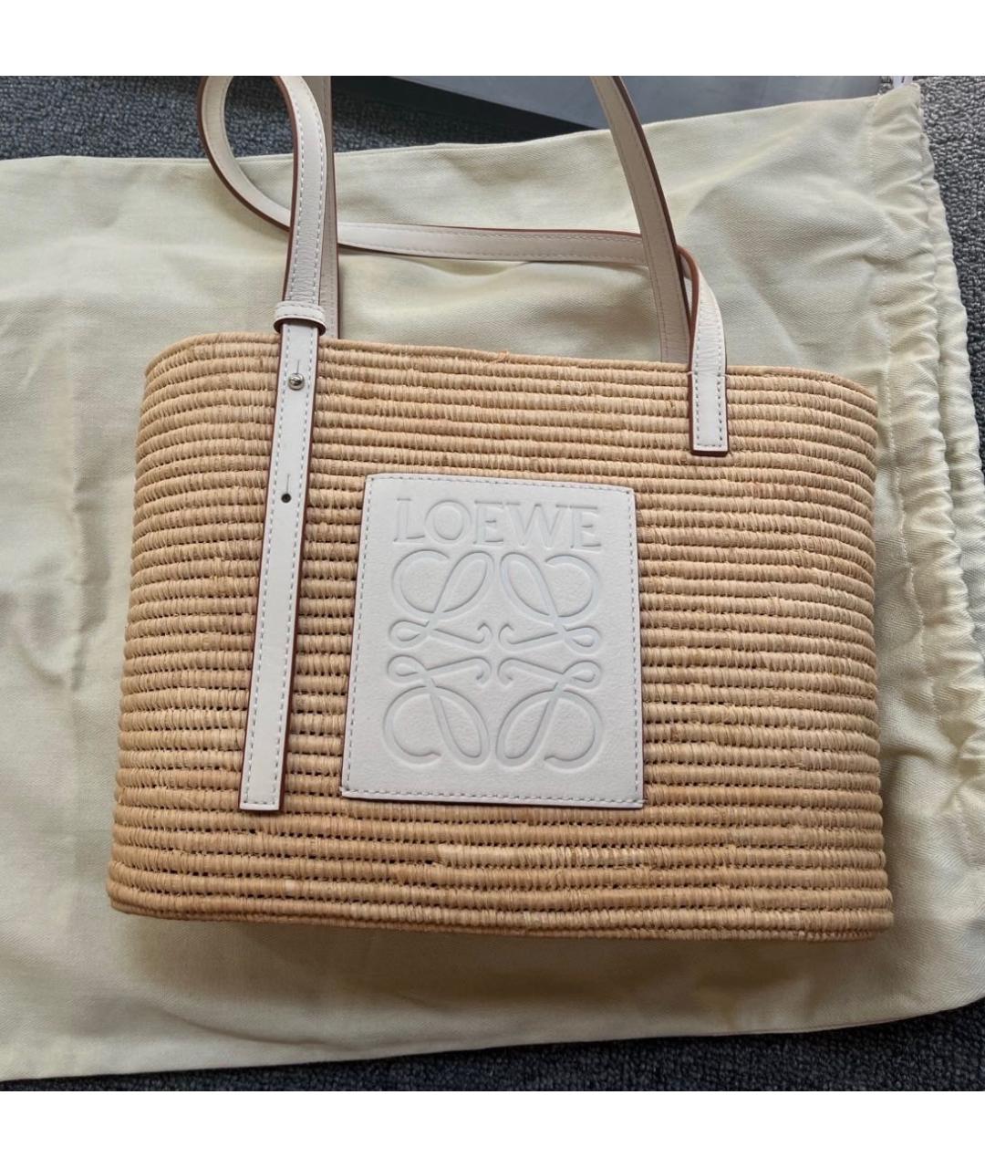 LOEWE Бежевая пелетеная пляжная сумка, фото 3