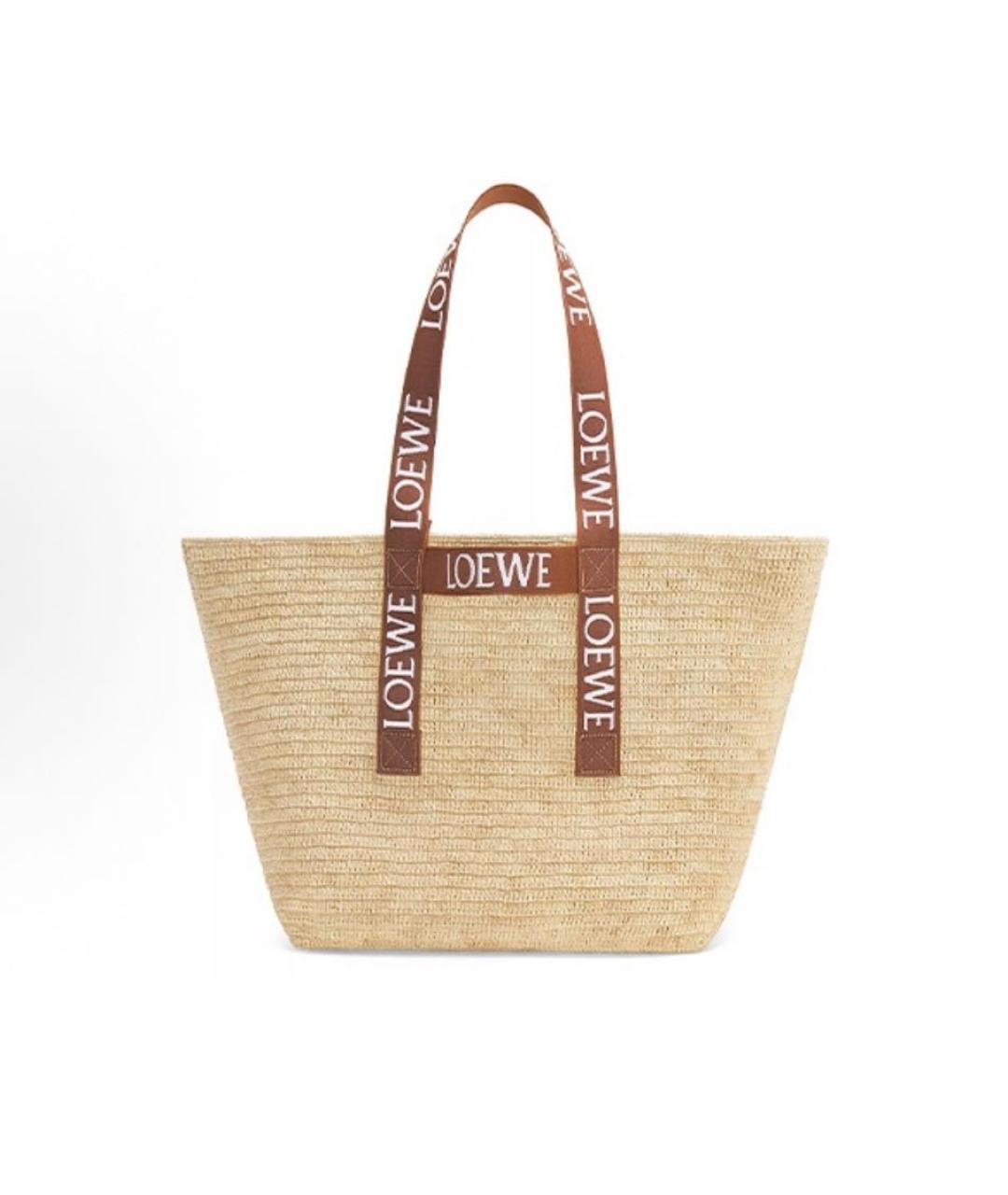 LOEWE Бежевая пелетеная пляжная сумка, фото 5