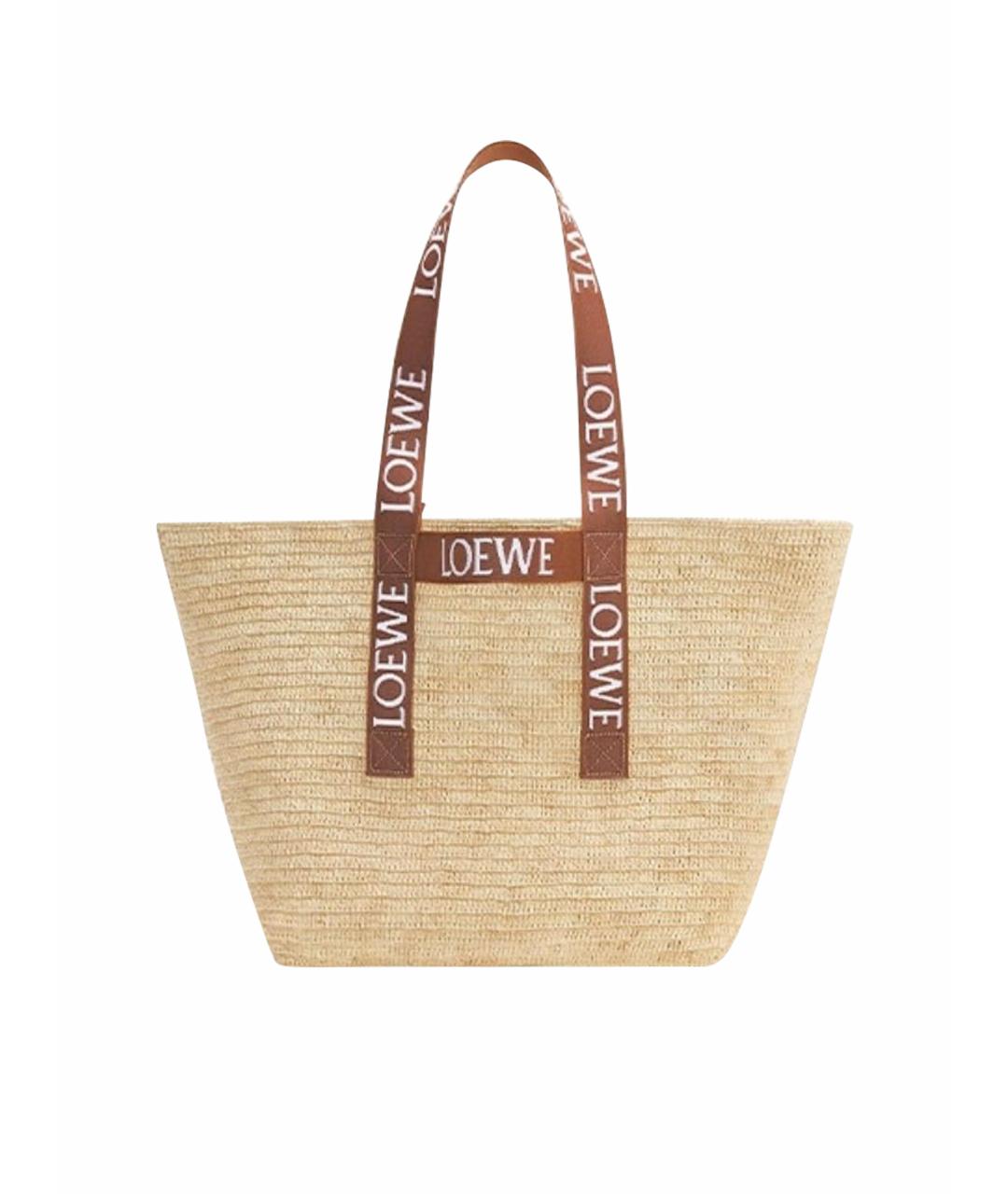 LOEWE Бежевая пелетеная пляжная сумка, фото 1