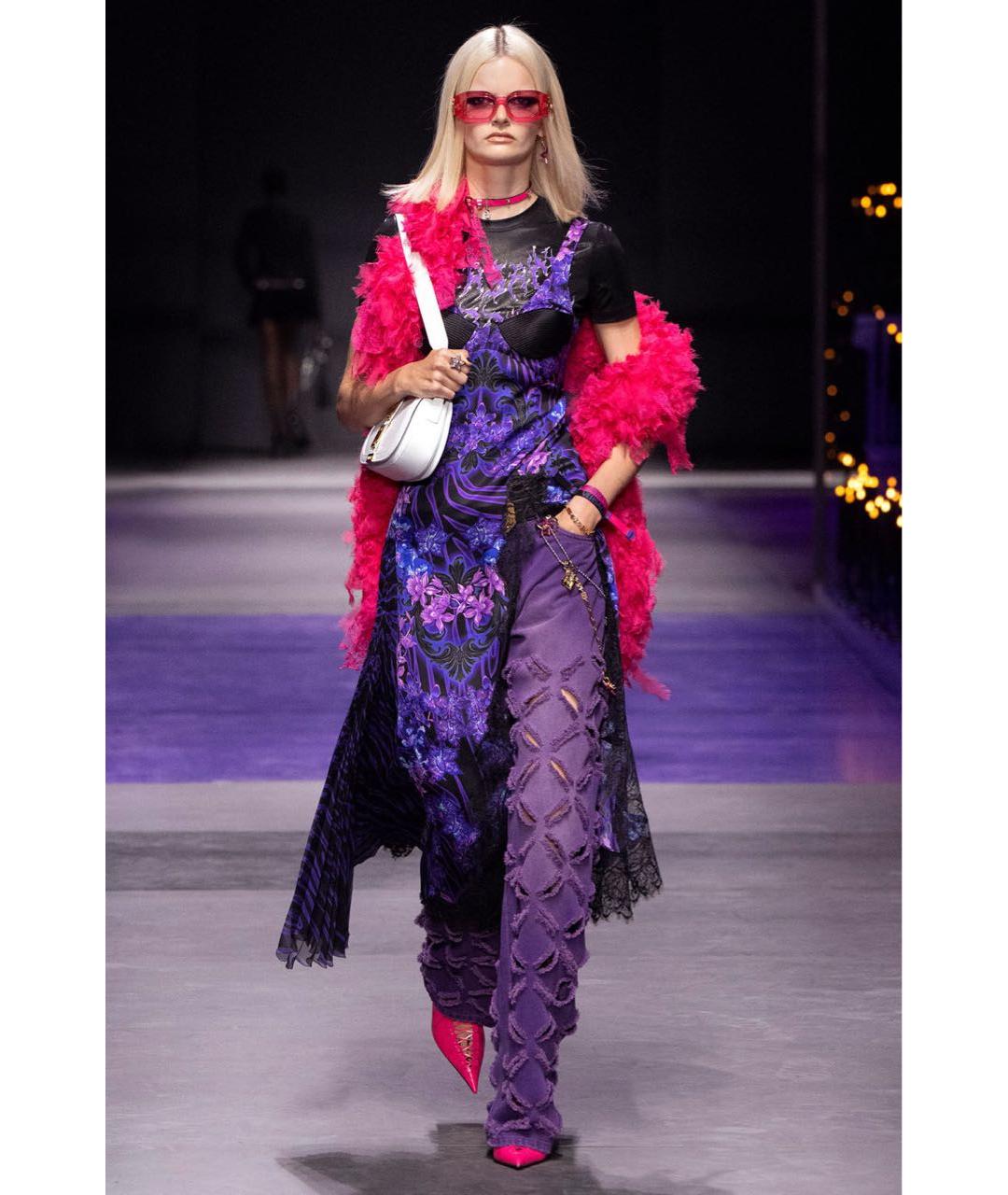 VERSACE Фиолетовые хлопковые прямые джинсы, фото 8
