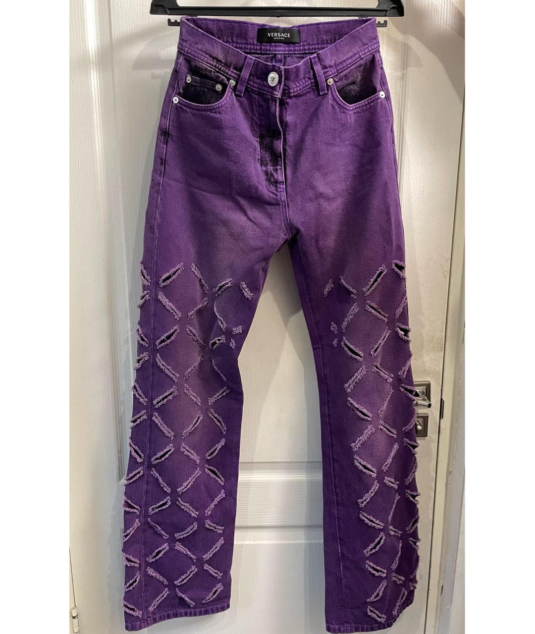 VERSACE Фиолетовые хлопковые прямые джинсы, фото 9