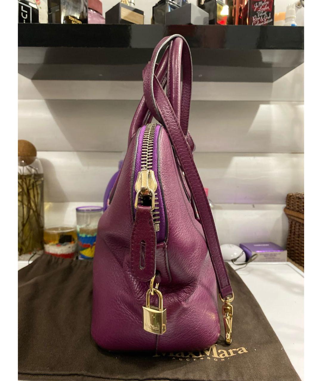 MAX MARA Фиолетовая кожаная сумка с короткими ручками, фото 2