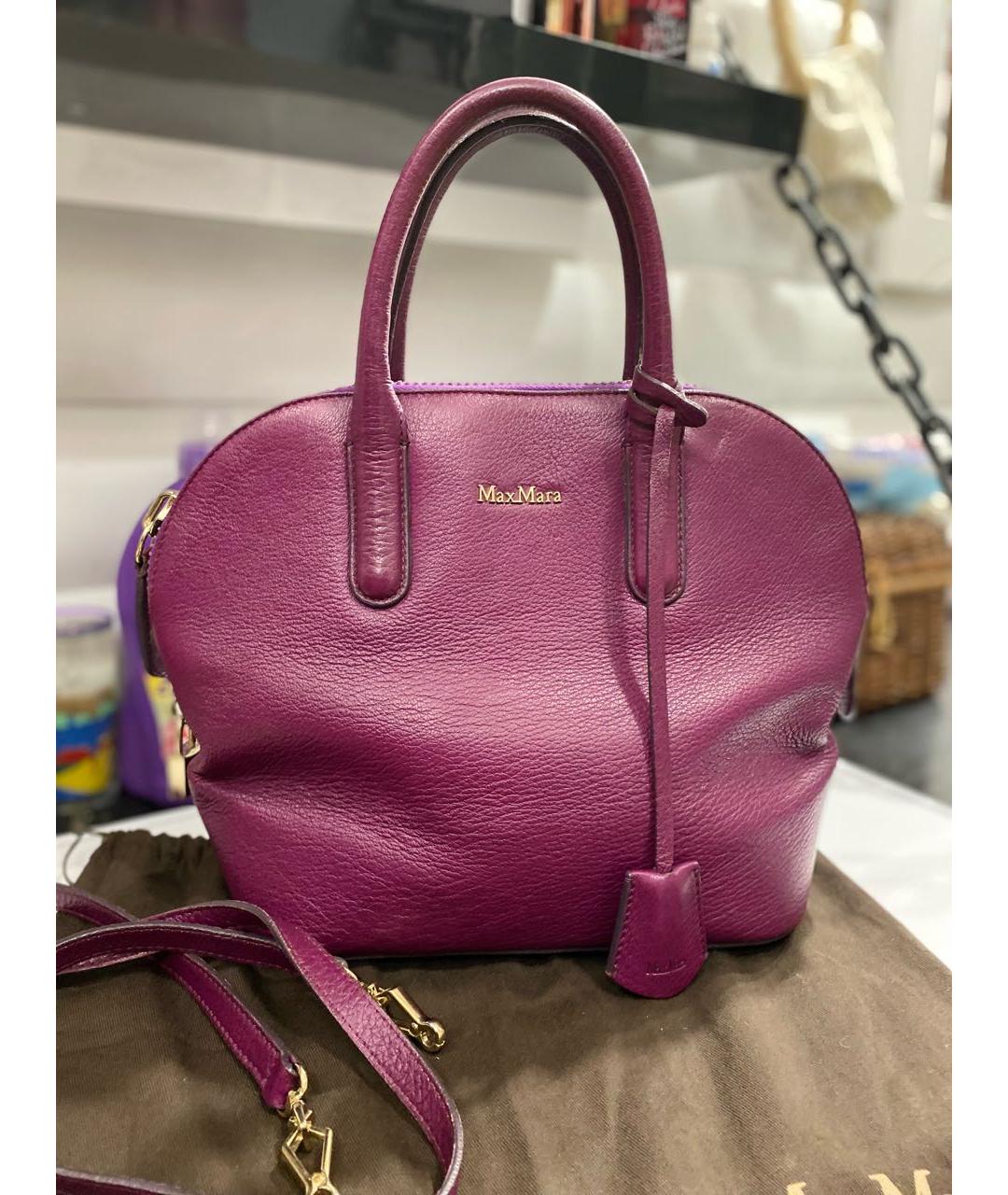 MAX MARA Фиолетовая кожаная сумка с короткими ручками, фото 7