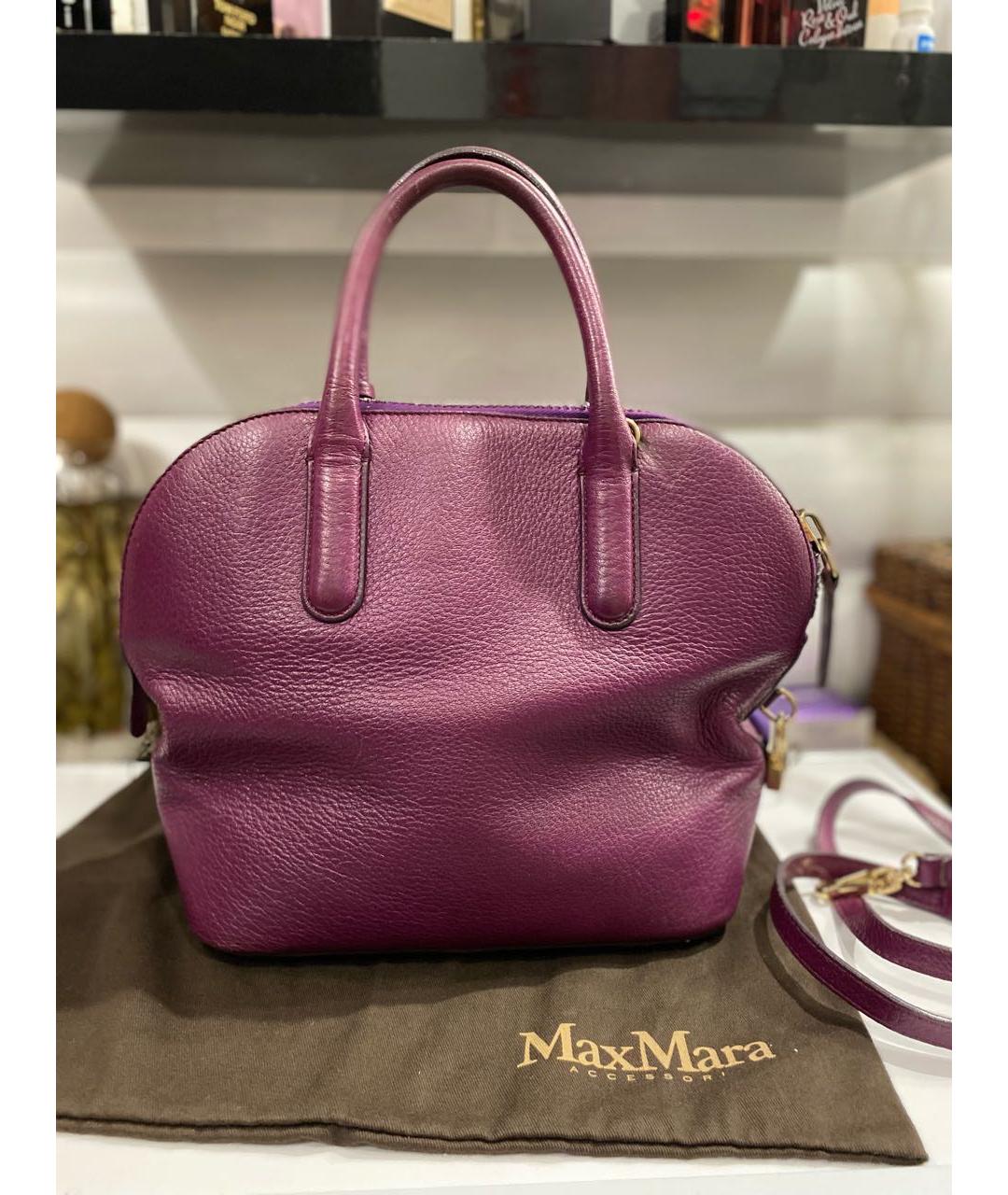 MAX MARA Фиолетовая кожаная сумка с короткими ручками, фото 3