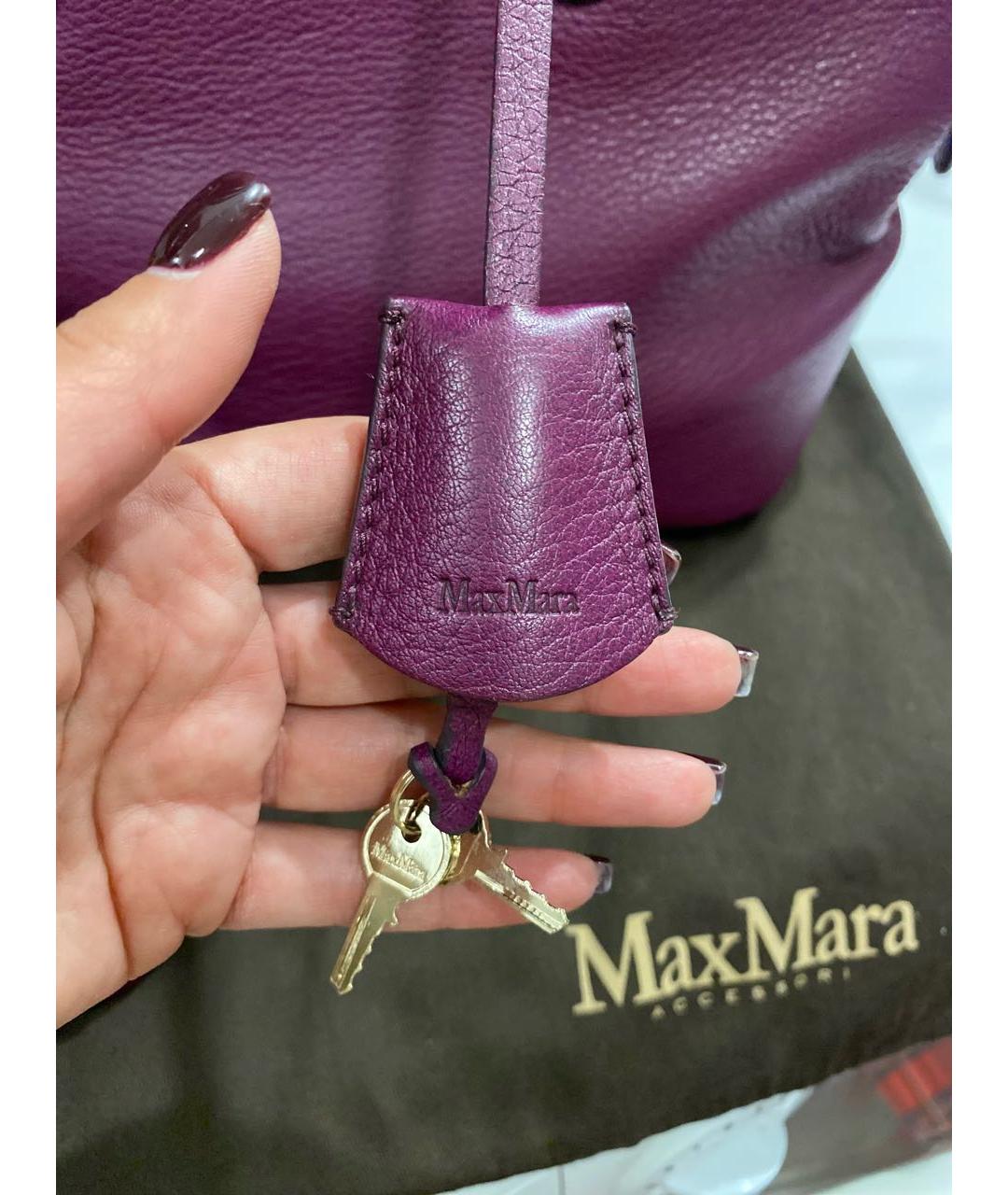 MAX MARA Фиолетовая кожаная сумка с короткими ручками, фото 5