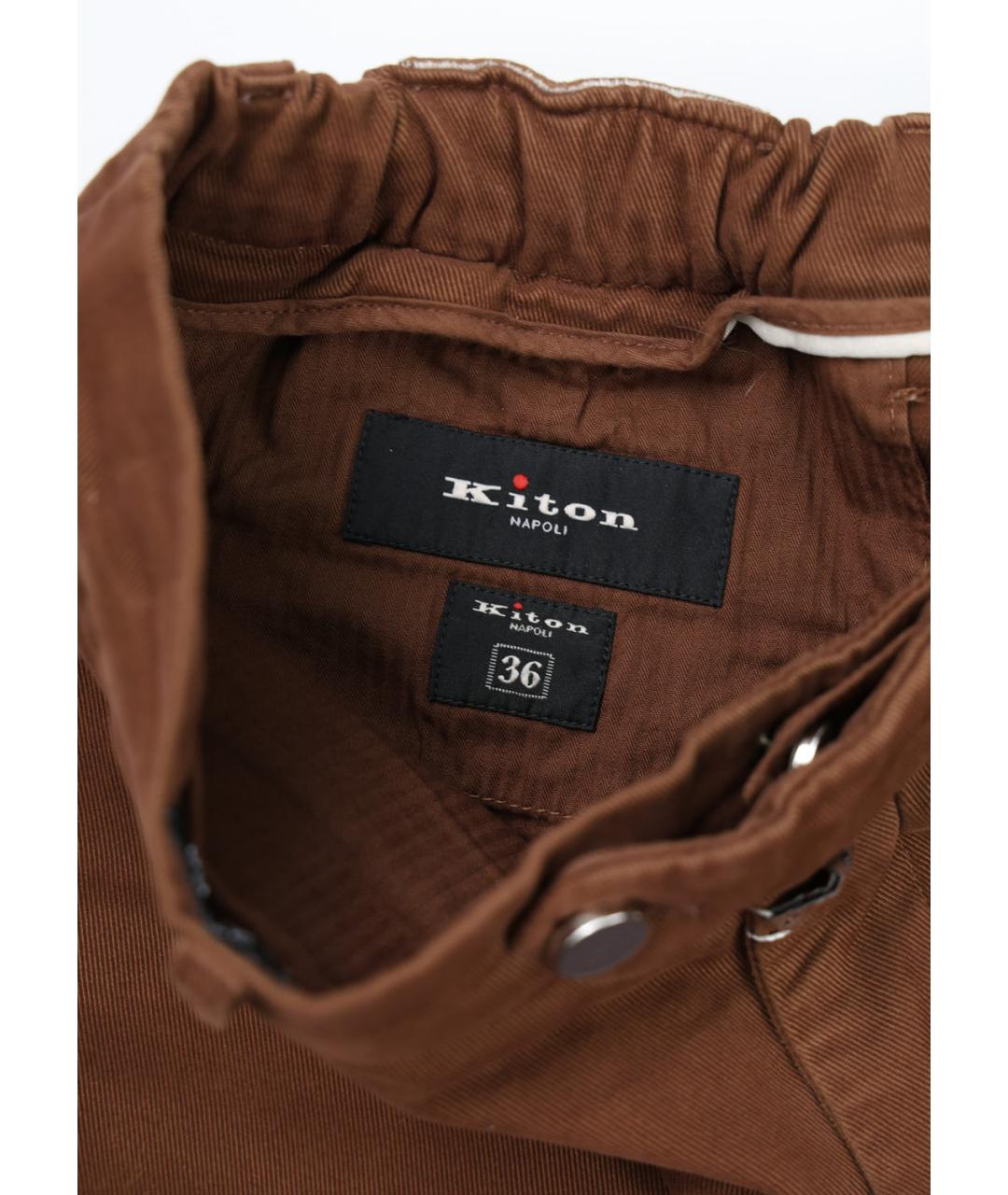 KITON Коричневые хлопковые классические брюки, фото 3