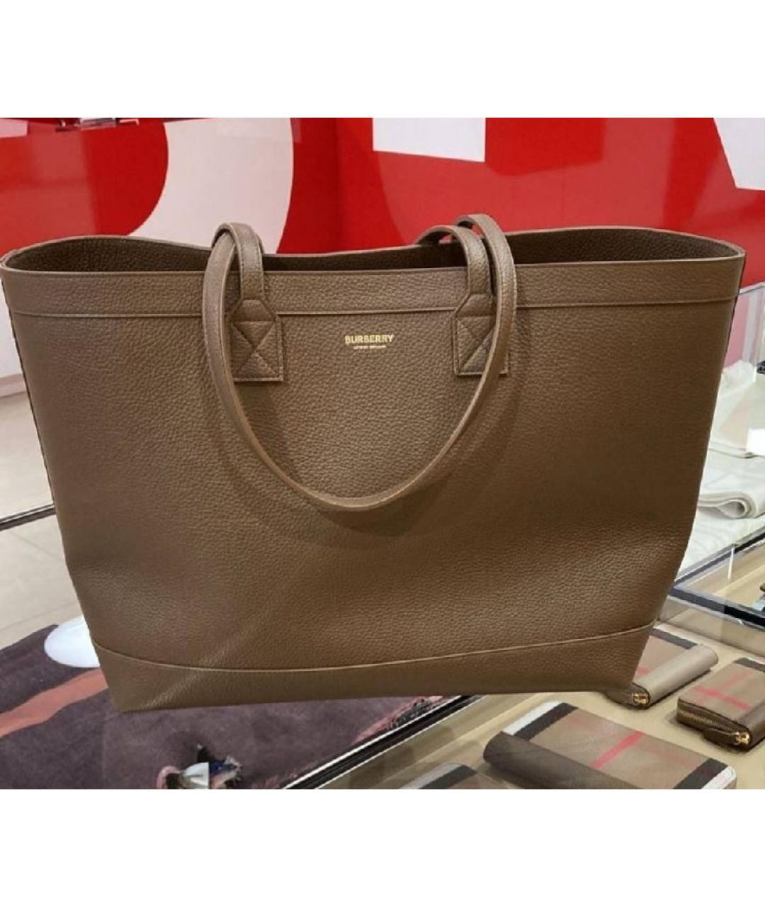 BURBERRY Коричневая кожаная сумка тоут, фото 2