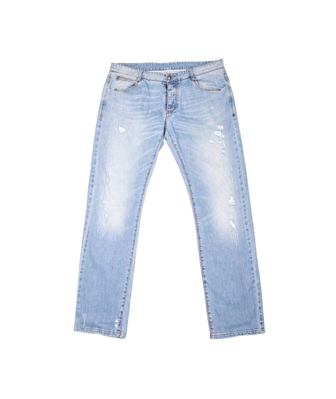 ERMANNO SCERVINO Голубые хлопко-эластановые прямые джинсы, фото 1