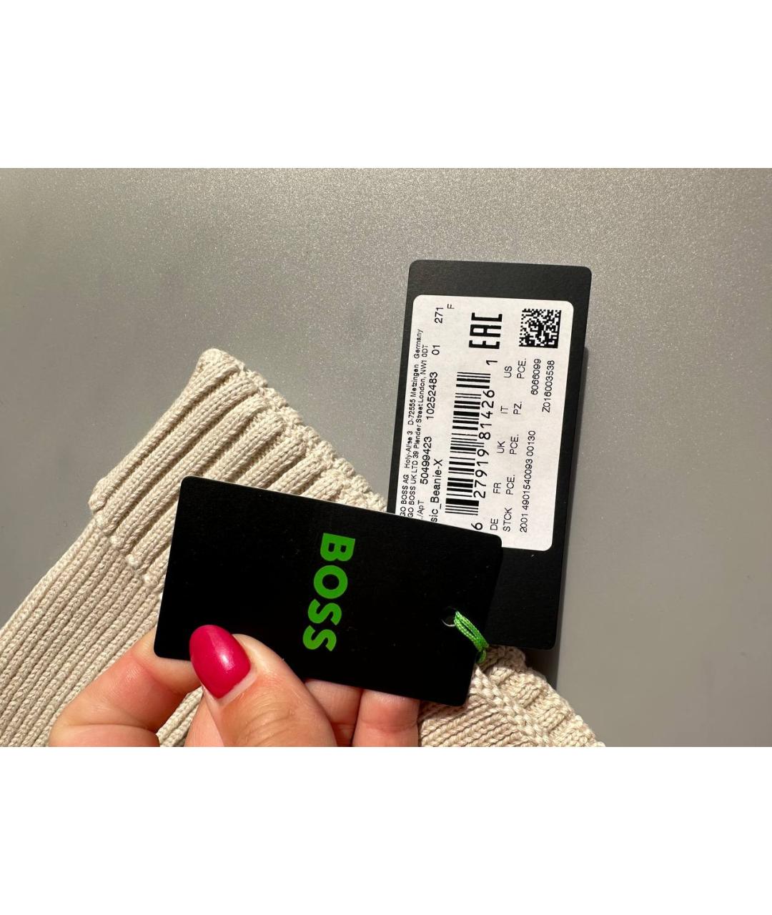 HUGO BOSS Бежевая хлопковая шапка, фото 4