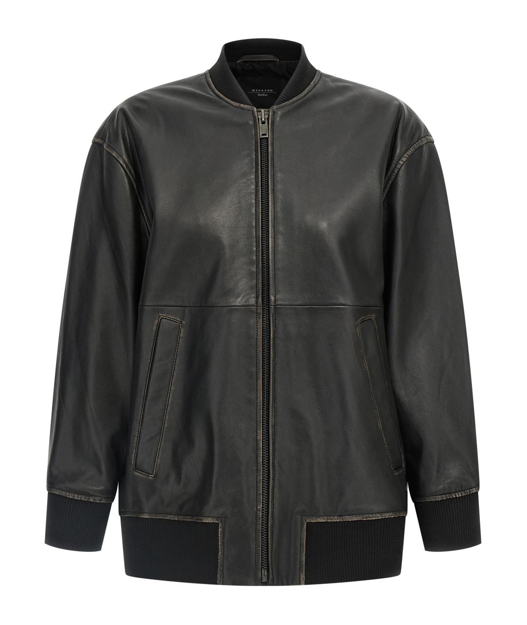 WEEKEND MAX MARA Черная кожаная куртка, фото 1