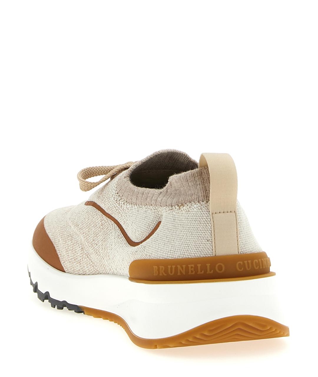 BRUNELLO CUCINELLI Бежевые текстильные низкие кроссовки / кеды, фото 3