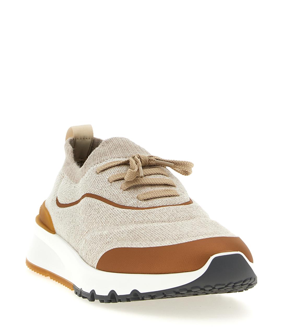 BRUNELLO CUCINELLI Бежевые текстильные низкие кроссовки / кеды, фото 2