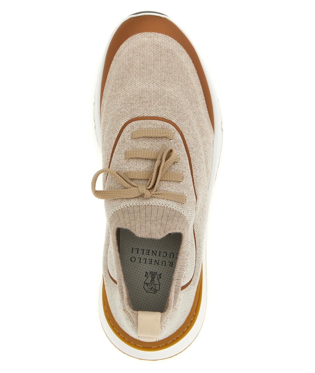 BRUNELLO CUCINELLI Бежевые текстильные низкие кроссовки / кеды, фото 4