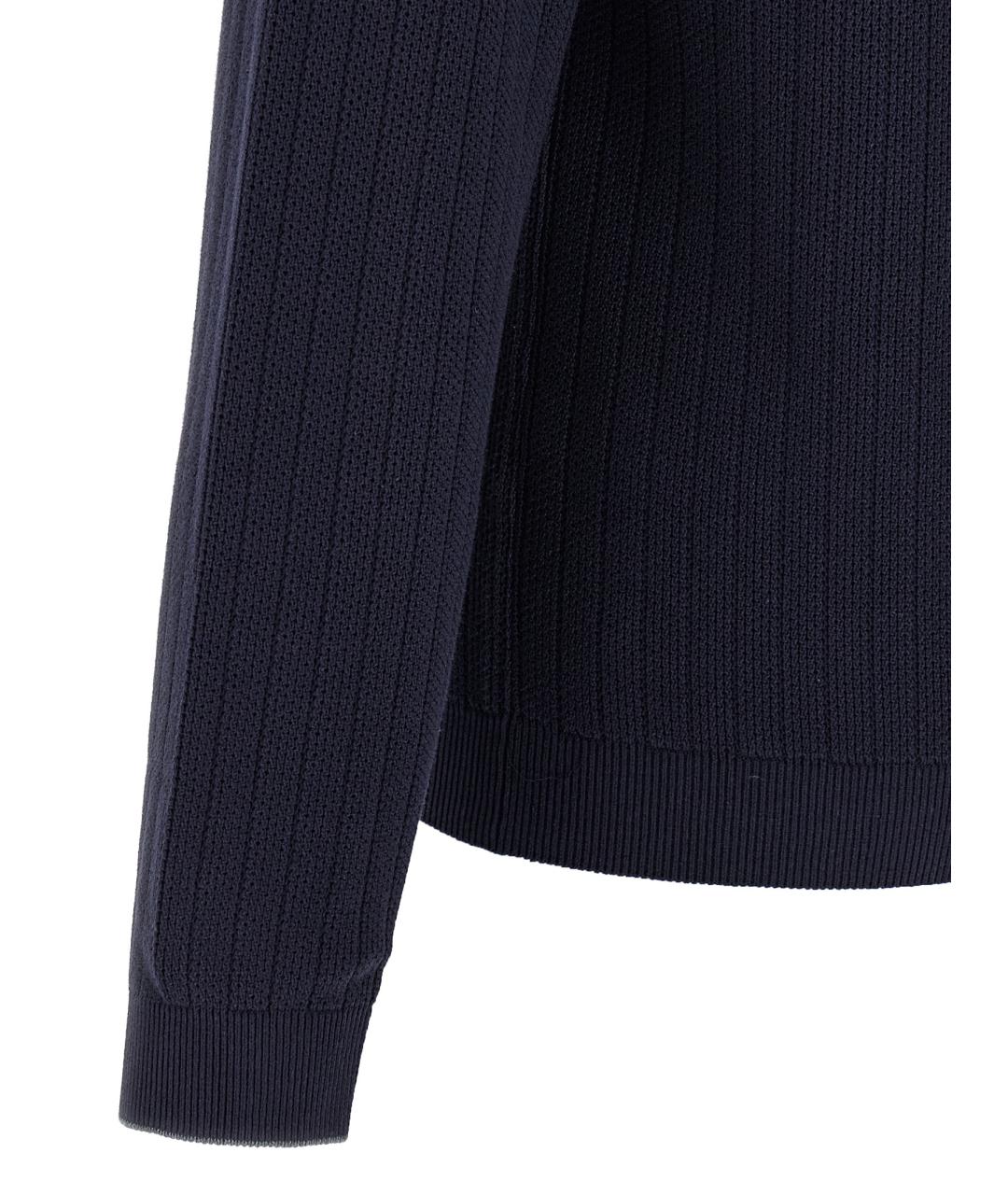 BRUNELLO CUCINELLI Темно-синее хлопковое поло с длинным рукавом, фото 4