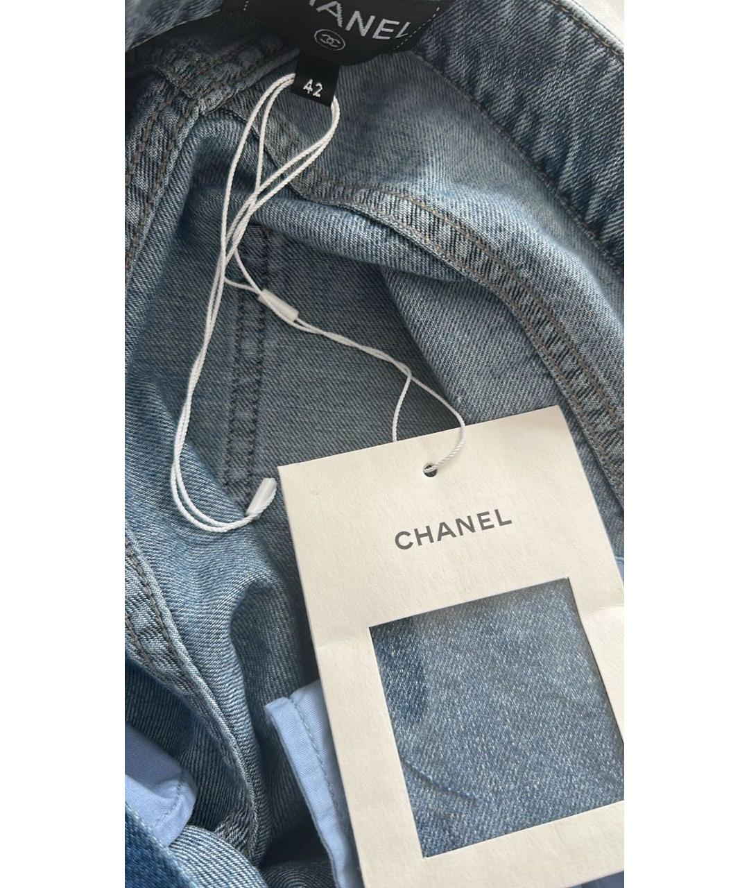 CHANEL Голубые хлопко-эластановые прямые джинсы, фото 3