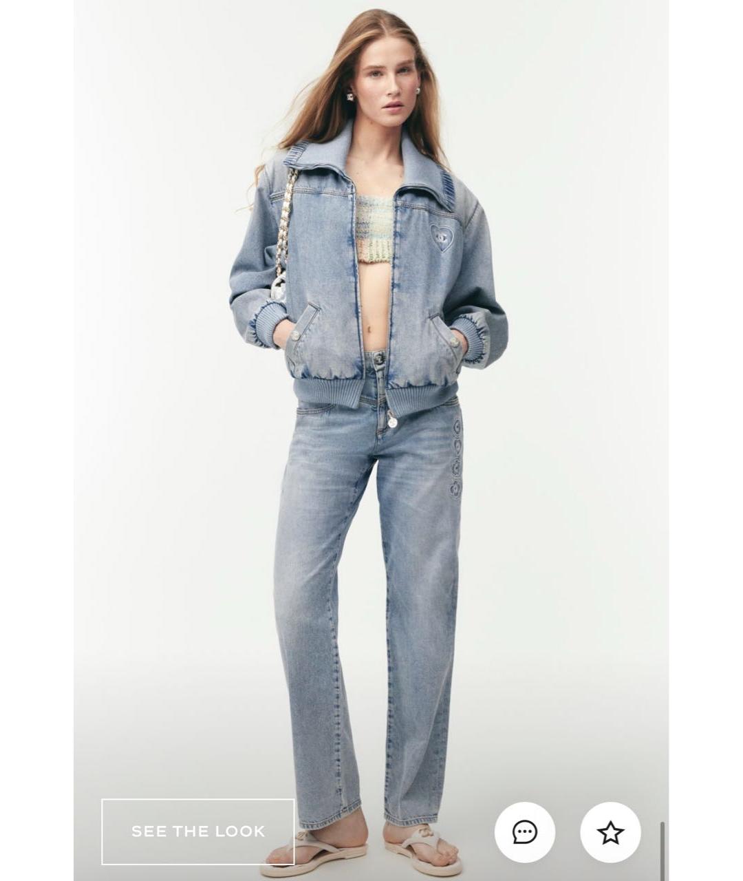 CHANEL Голубые хлопко-эластановые прямые джинсы, фото 5