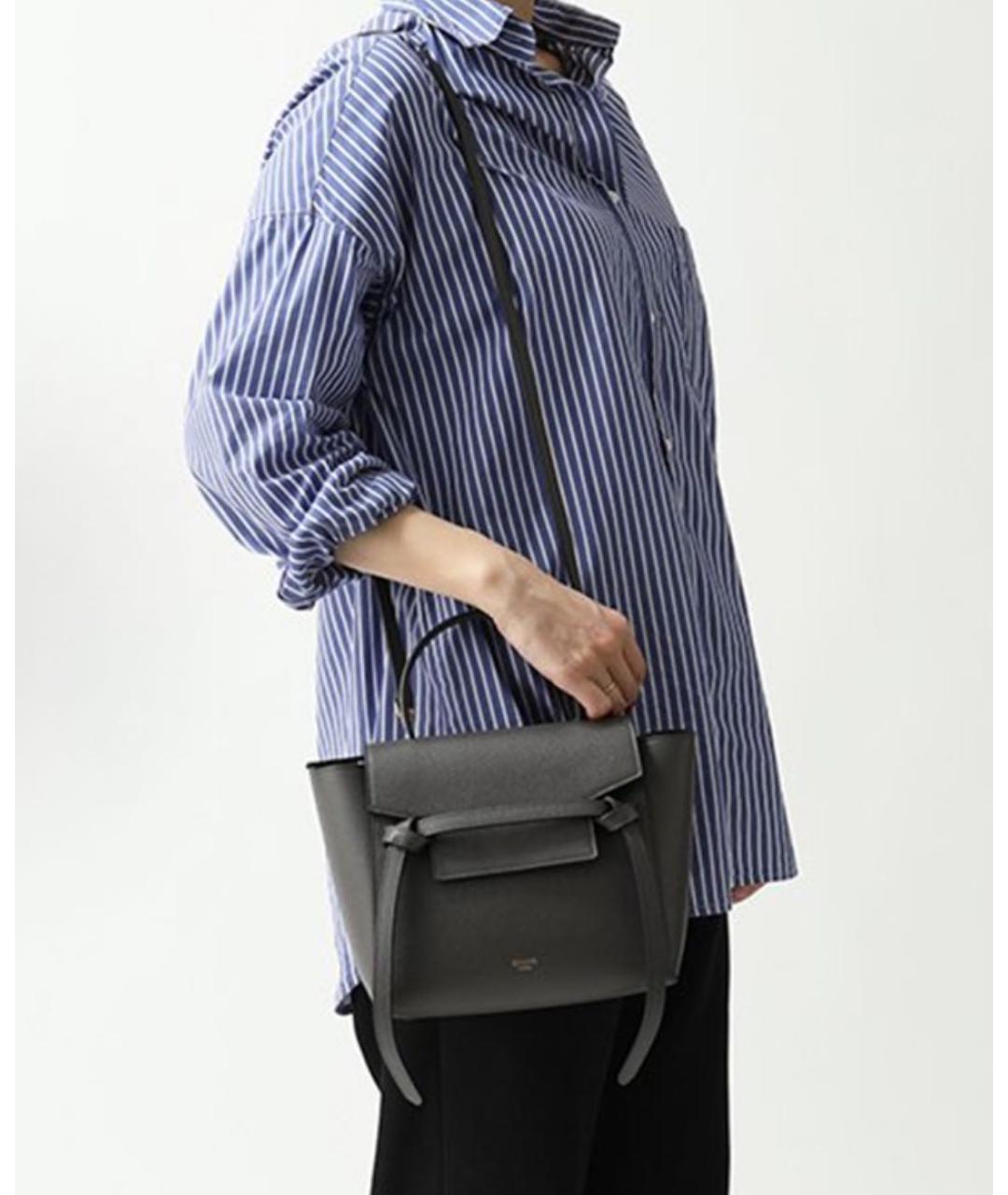 CELINE Антрацитовая кожаная сумка через плечо, фото 2