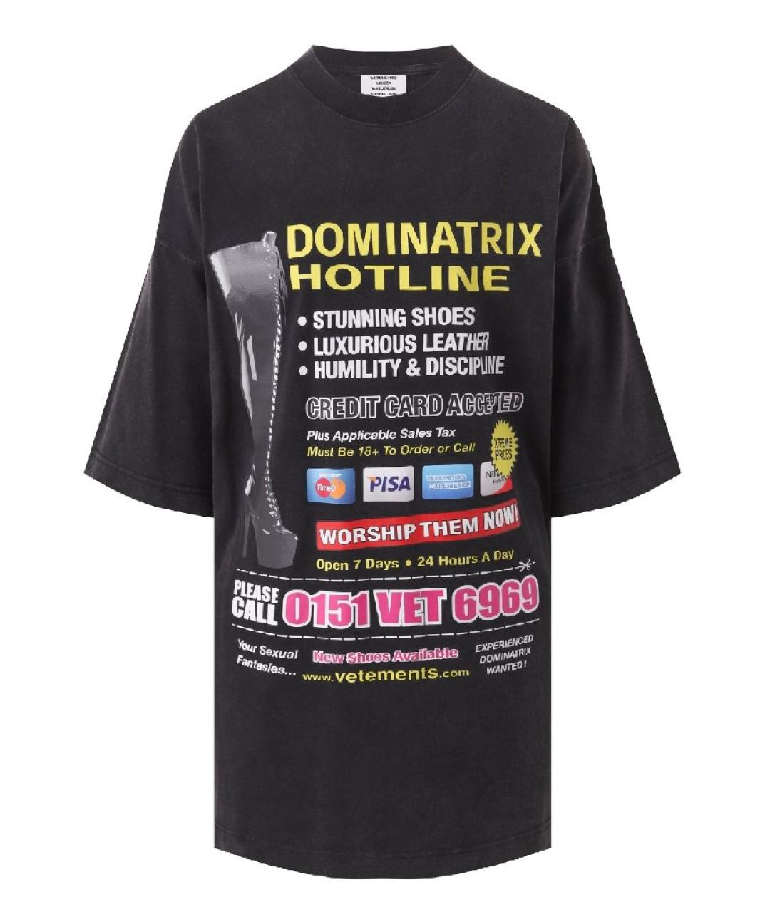 VETEMENTS Черная хлопковая футболка, фото 1