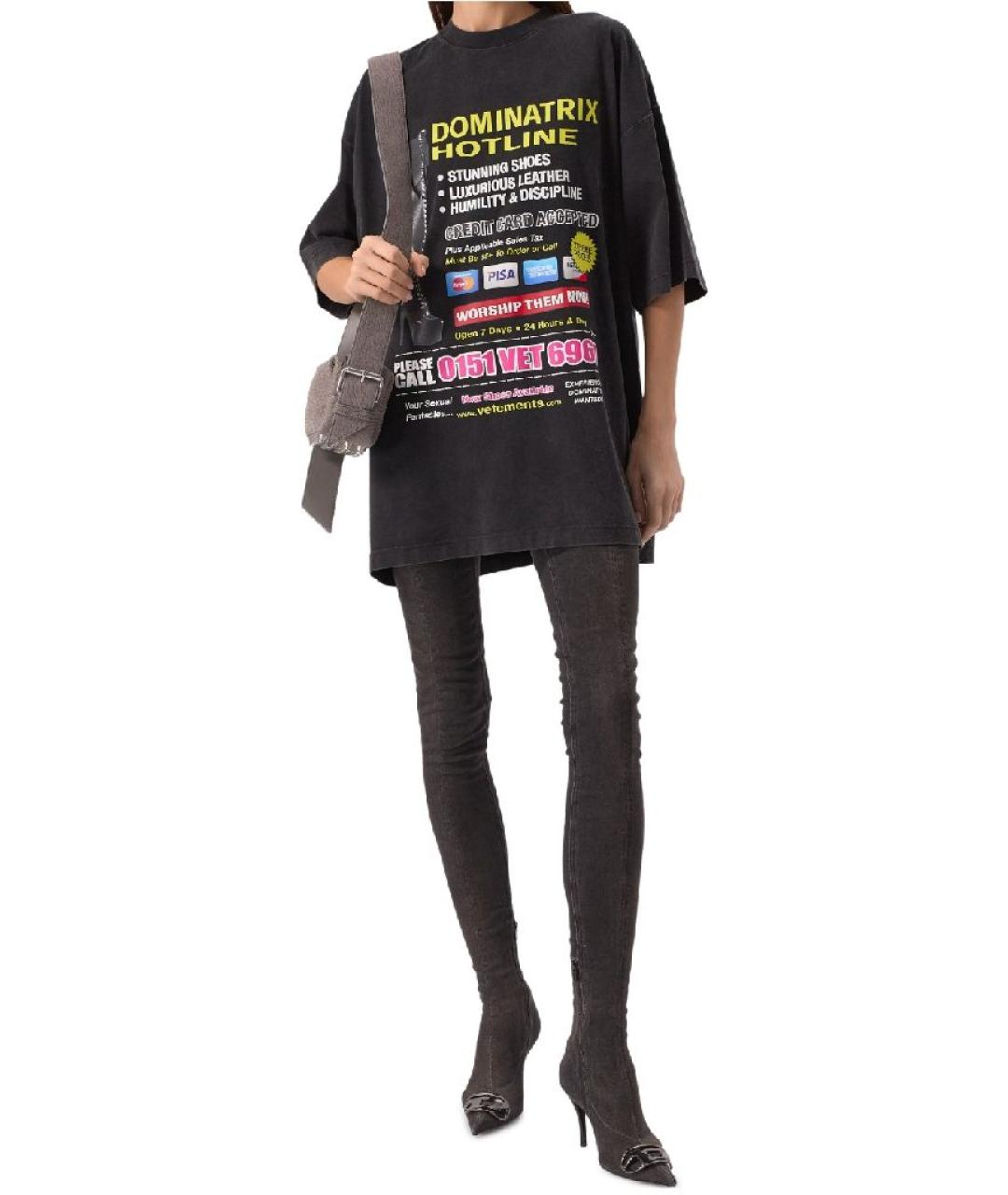 VETEMENTS Черная хлопковая футболка, фото 6