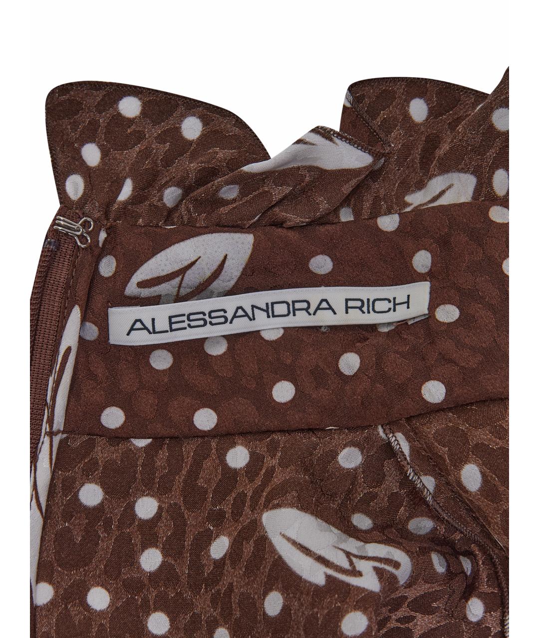 ALESSANDRA RICH Коричневое шелковое повседневное платье, фото 5