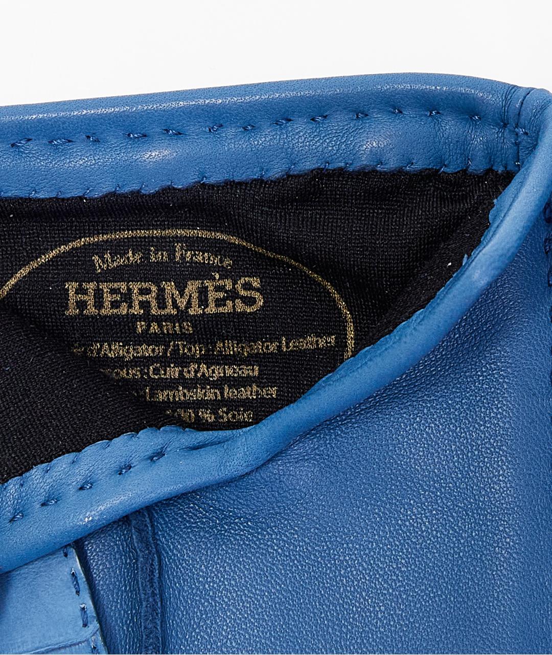 HERMES Голубые кожаные перчатки, фото 3