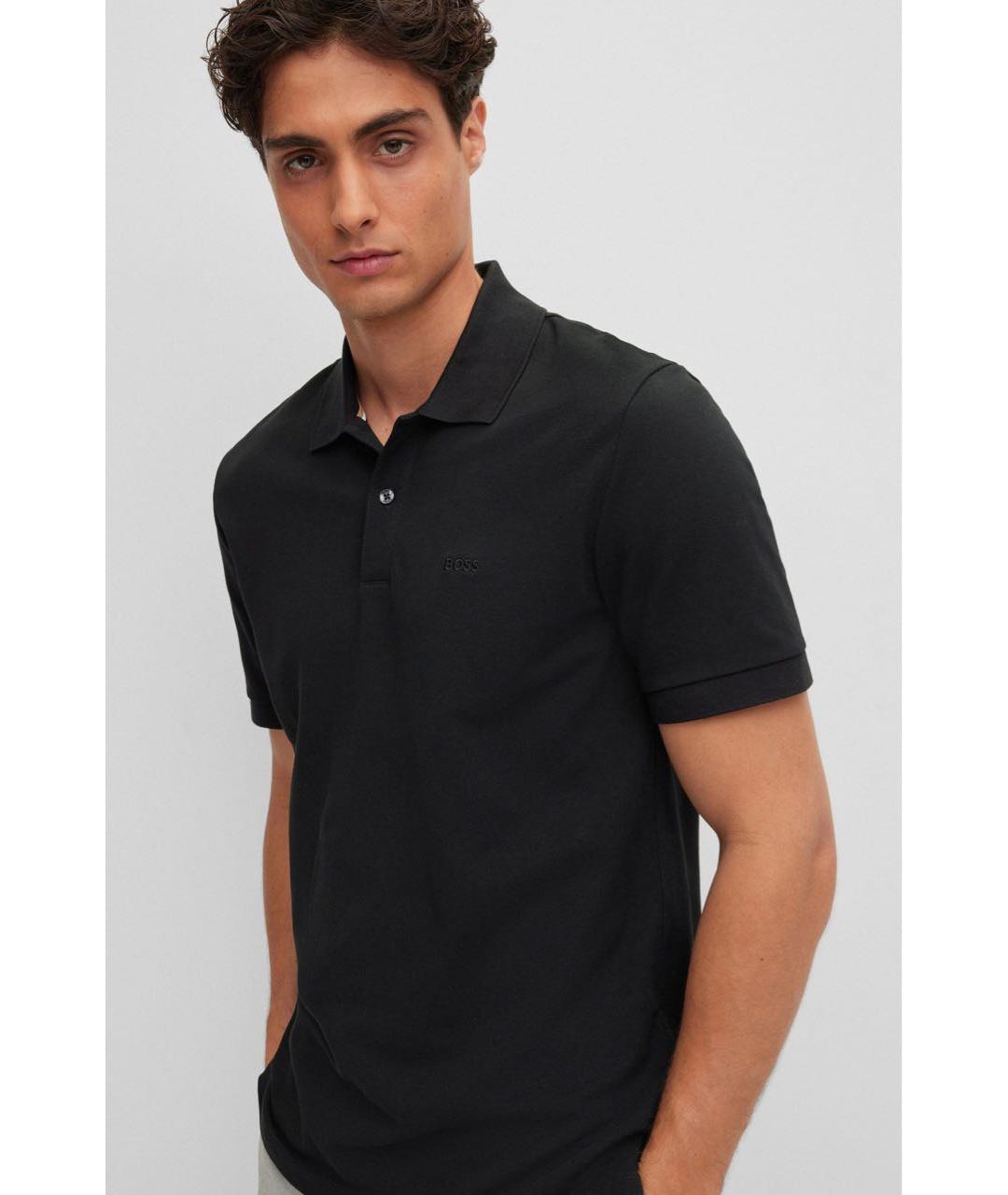 HUGO BOSS Черное хлопковое поло с коротким рукавом, фото 4