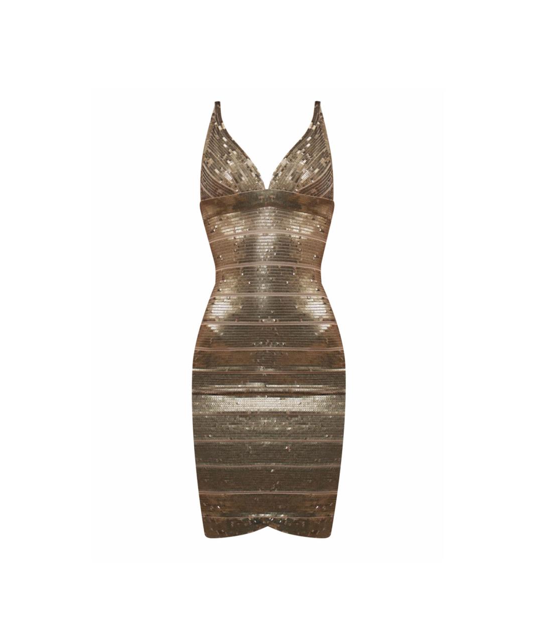 HERVE LEGER Золотое коктейльное платье, фото 1