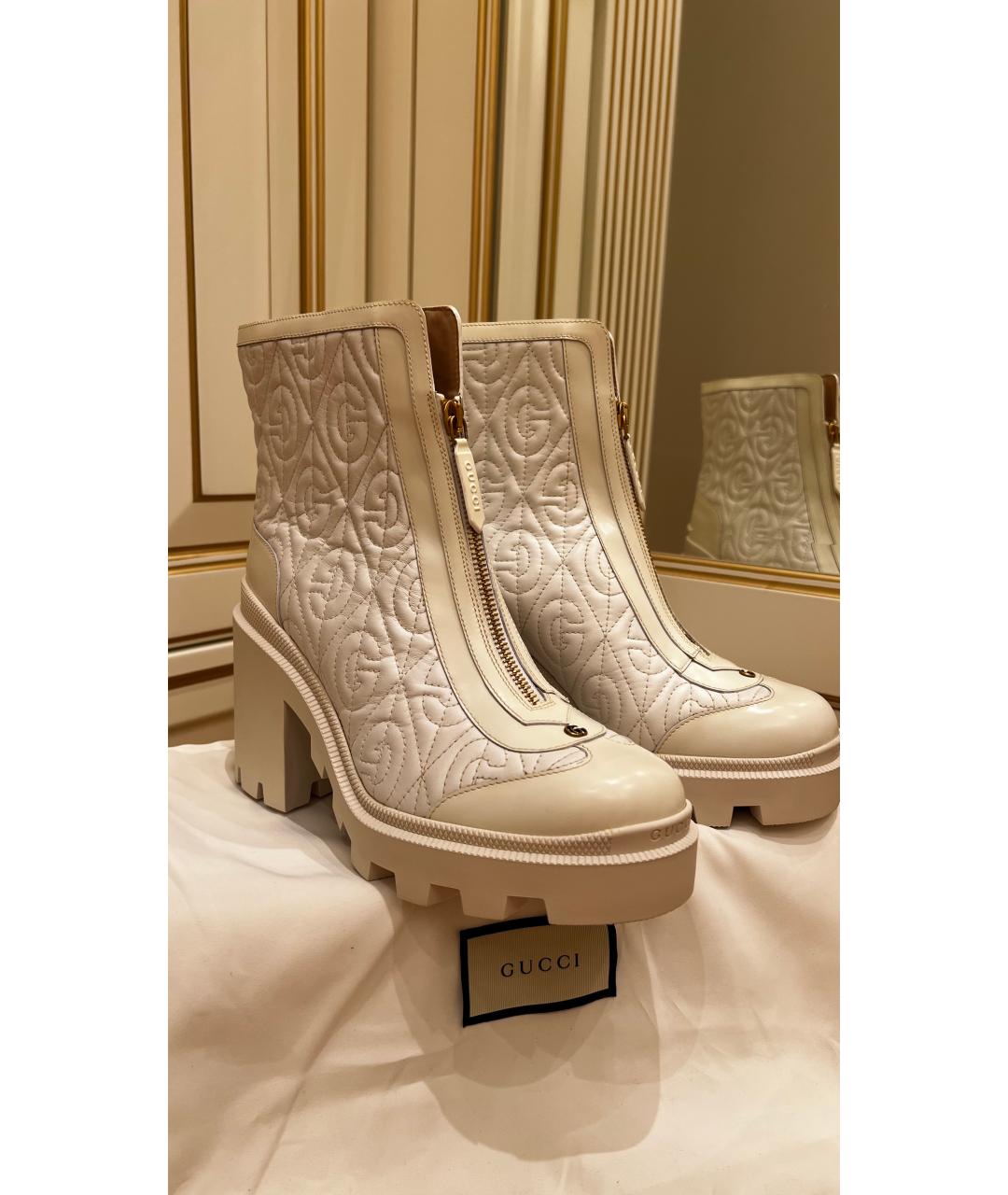 GUCCI Бежевые кожаные ботинки, фото 8