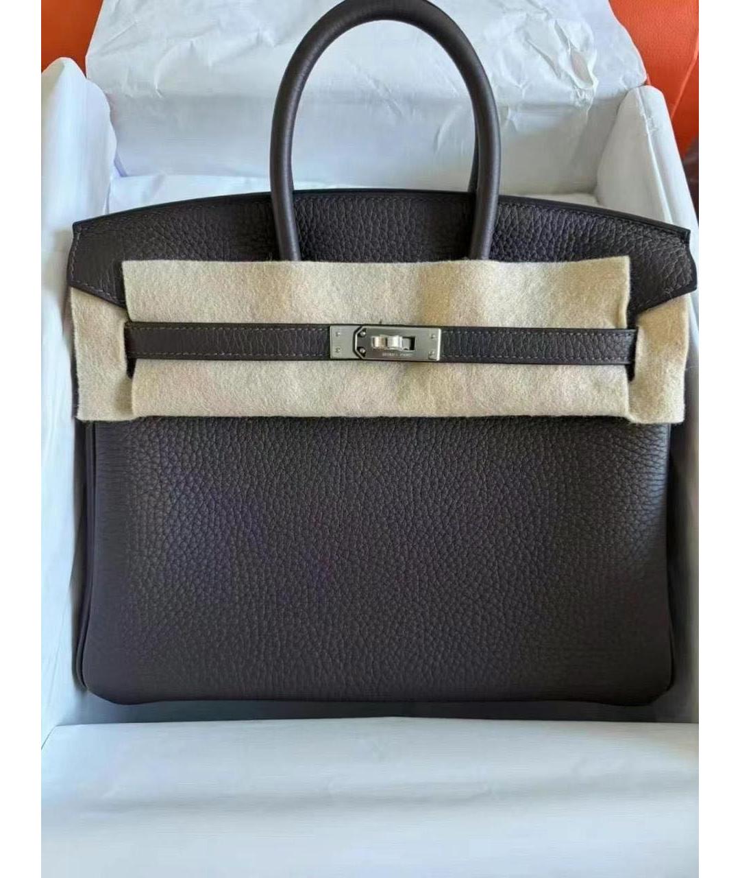 HERMES Коричневая кожаная сумка с короткими ручками, фото 5