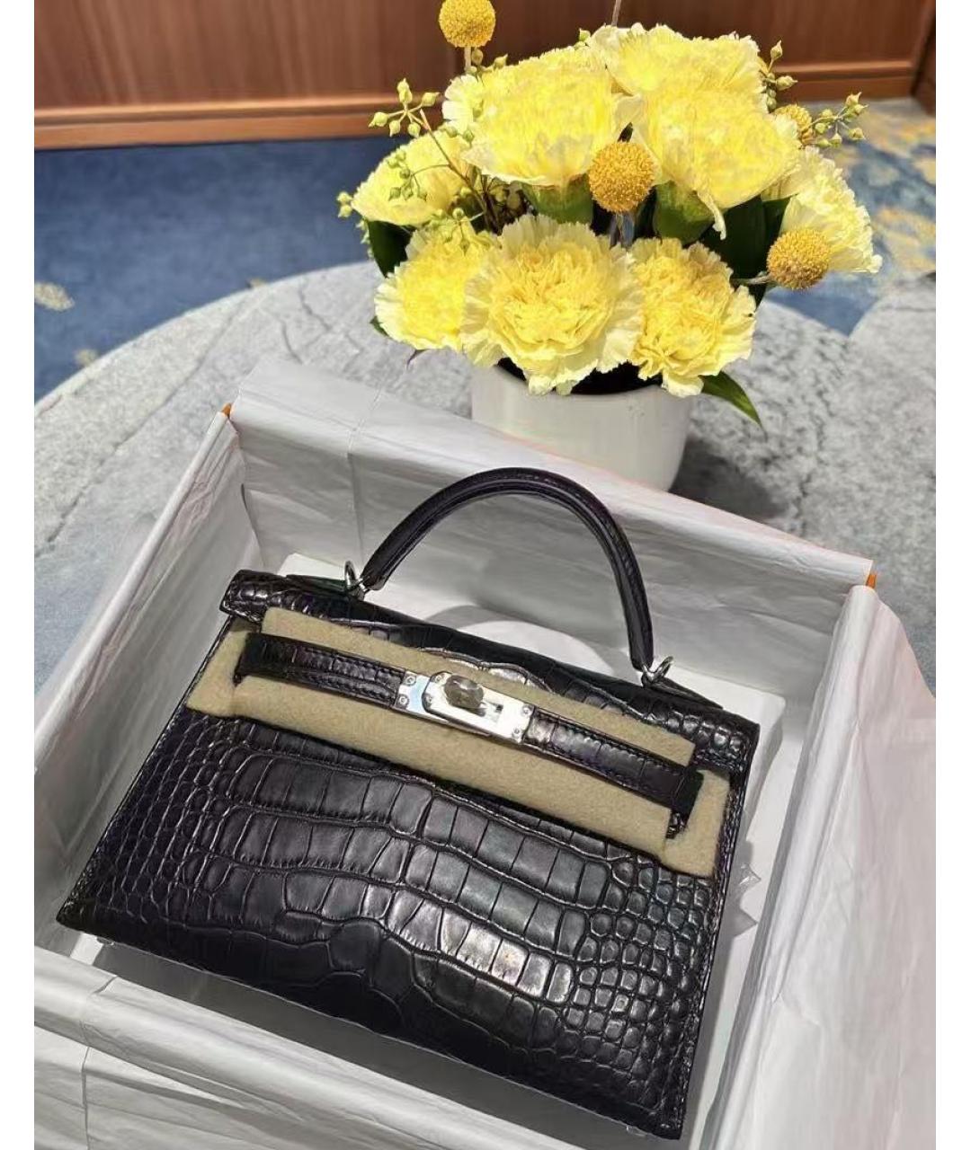 HERMES Черная сумка с короткими ручками из экзотической кожи, фото 5