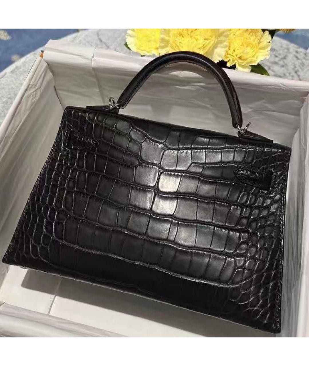 HERMES Черная сумка с короткими ручками из экзотической кожи, фото 4