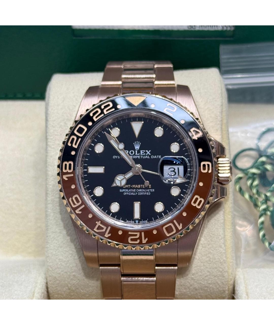 ROLEX Черные часы из розового золота, фото 3