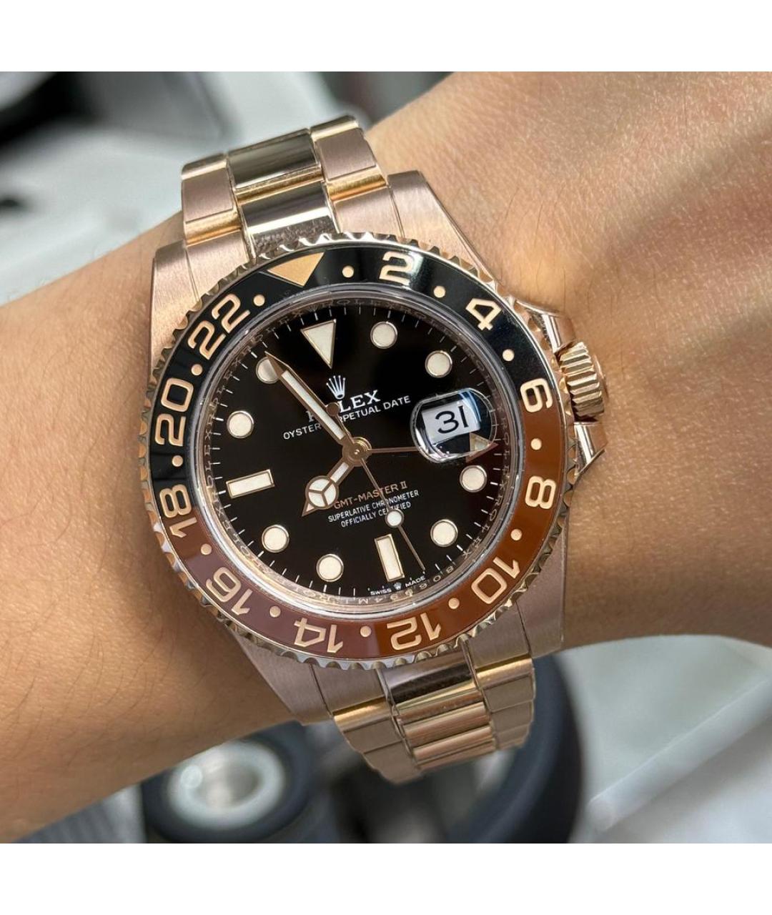 ROLEX Черные часы из розового золота, фото 6