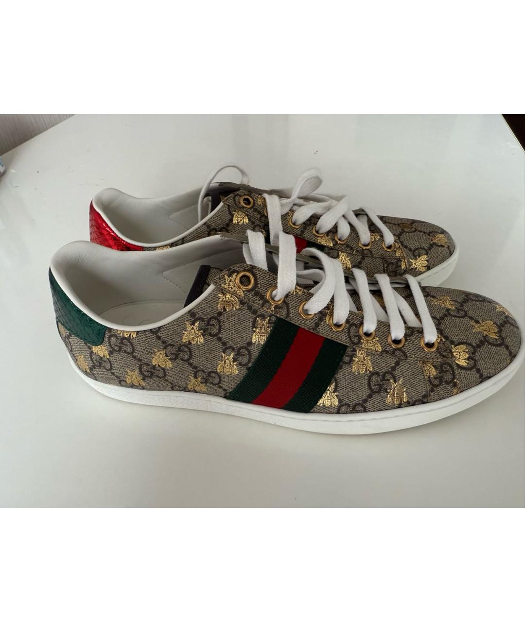 GUCCI Бежевые кожаные кеды, фото 7