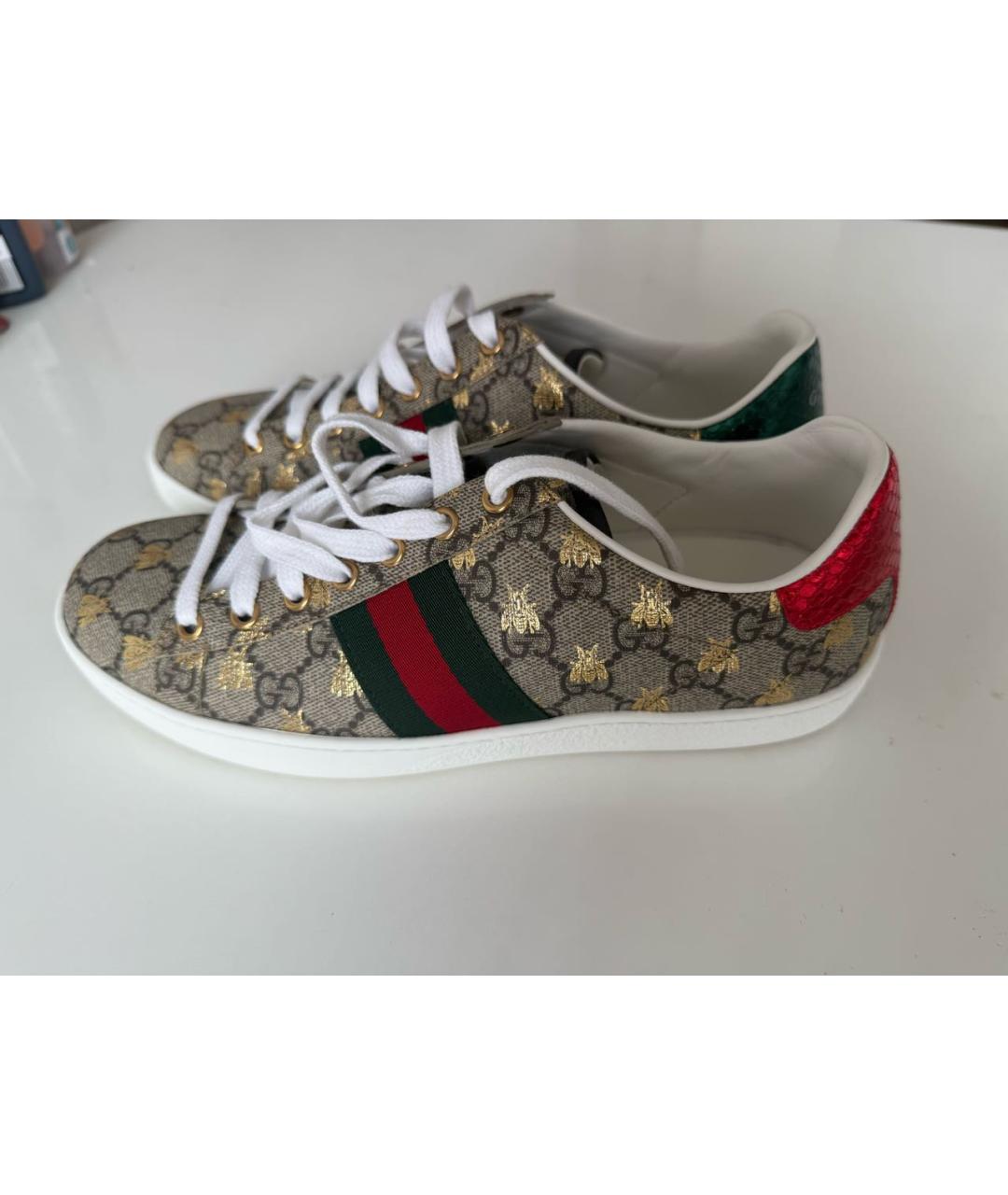 GUCCI Бежевые кожаные кеды, фото 4